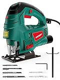 HYCHIKA Seghetto Alternativo 800W, Profondità di Taglio 110mm, 800~3000SPM, 7 Velocità Variabile, Angolo di Inclinazione Regolabile da ±45 °, Adatto per Metallo, Legno