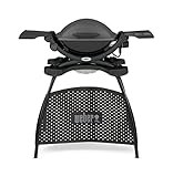 Weber Barbecue elettrico Q 1400 con supporto/bbq urbano portatile, griglia in ghisa smaltata con elemento riscaldante veloce, superficie 43x32 cm, vaschetta grasso estraibile e cavo da 1,8 m, nero