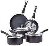 Amazon Basics Batteria da cucina, 8 pezzi con rivestimento antiaderente, Nero