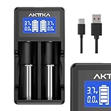 AKTTKA Caricabatterie Intelligente con Schermo LCD e Ricarica Rapida 5V/2A, Compatibile con Batterie Li-Ion 18650/21700/20700/26650 e Ni-MH/Ni-Cd AA/AAA/C, con Porta Type-C