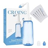CROING - 40 x Sale + 1 x Neti Lota Bottiglia (300ml) - Irrigatore Nasale per Lavaggi Nasali Neti Pot per Irrigazione Nasale con due Beccucci- Nasali Sale - Sinus Rinse kit