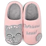 ChayChax Carino Pantofole da Casa Bambini Uomo Donna Inverno Peluche Ciabatte Interne Comode Caldo Scarpe di Cotone Invernale, Rosa Grigio, 33/34 EU=Produttore 34/35(240)