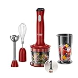 Russell Hobbs Frullatore a Immersione,3 in 1: Frullatore (bicchiere 700 ml), Tritatutto (500 ml), Frusta per montare, 2 velocità, zuppe, yogurt, salse, Frusta, Lavastoviglie ok, Rosso, 24700-56