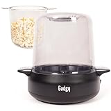 Gadgy Macchina per popcorn Premium – Macchina per popcorn elettrica con funzione di agitazione, piastra antiaderente e coperchio – 5 minuti – Funzione di fusione burro – Design nero opaco