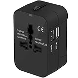 Adattatore da Viaggio, Amoner Adattatore da Viaggio Universale con 2 Porte Caricabatterie USB Adatto per più di 180 paesi (Nero)