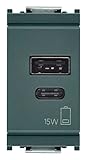 Vimar 16292.AC.15 Idea Alimentatore USB 15 W 3 A 5 V per dispositivi elettronici, uscite USB A e USB C