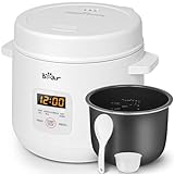 Bear Cuociriso 2 tazze non cotte, Multifunzionale 300W Cuociriso Elettrico con Funzione di Mantenimento del Calore, Funzione Preimpostata Mini Cuociriso Elettrico, Bianco