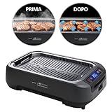 MACOM Griglia/Piastra Elettrica Con Cappa Aspirante Integrata e Doppio sistema filtrante,Indoor,Senza Fumo Senza Odori,Temperatura regolabile sino a 250°,1500W, Just Kitchen 849 Smokeless Fan Grill