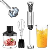 Bonsenkitchen Frullatore a Immersione Multifunzione 4 in 1, Minipimer in Acciaio Inox, 1000 W, 20 Velocità Regolabili, con Frusta, Tritatutto da 500 ml e Misurino da 700 ml, HB3203