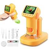 HEWEIMEI 1600X Microscopio bambini, Microscopio Digitale da 2.0' Microscope Elettronico Portatile con 6 luci LED Regolabili e Vetrini, Adatto come regalo di Natale, Capodannodai 3-14 anni (Giallo)