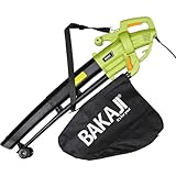 Aspirafoglie Elettrico da Giardino 3 in 1 Aspiratore Trituratore e Soffiatore Soffia Foglie Potenza 3000 W con Serbatoio di Raccolta 45lt Rotelle e Tracolla per Manutenzione Spazi Esterni