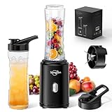 Sangcon Mixer Smoothie Maker, frullatore sportivo elettrico portatile per frullati e frullati con 2 bottiglie in Tritan To Go da 600 ml senza BPA 2 tappi per bere coltello a 4 lame, pulsante a impulsi