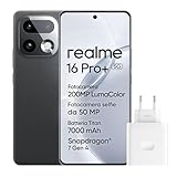 realme 16 Pro+ 5G Smartphone, 8GB+256GB, Display Curvo AMOLED 144Hz 6,8', Batteria 7000mAh, Fotocamera 200MP OIS, IP69K, Ricarica Rapida 80W, Doppia SIM, Next AI, Grigio (Con Adattatore)