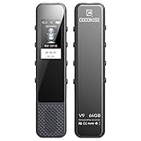 64GB Registratore Vocale Digitale Professionale, COCONISE 3072Kbps Registratore Vocale Portatile, Registratore Audio con Registrazione Rapida con Un Solo Pulsante, Registrazione ad Attivazione Vocale