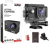 SJCAM SJ4K Action Cam 4K HD WiFi Videocamera Subacquea EIS 6 Assi 170°Grandangolare Zoom 5X, Fotocamera Sott'acqua Impermeabile 40M con 2 Batterie, Scheda SD da 32G e Kit di Accessori sul Casco