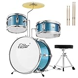 Eastar Batteria per Bambini per età 3-10 Anni, Junior Drum Set con Rullante, Tom, Grancassa, Pedale Grancassa, Sedile e Bacchette(Azzurro)