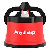AnySharp Affilacoltelli, Sicurezza Mani Libere, Potente Suzione PowerGrip, Affila Sicuramente Tutti i Coltelli da Cucina, Ideale per Acciaio Temperato e Dentati, Il Migliore del Mondo, Rosso