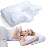 HOMCA Cuscino Cervicale, 2 in 1 Ergonomico Cuscino in Memory Foam per Dormire, Cuscino per Supporto Cervicale con Federa Sfoderabile e Lavabile, 60x40x12/14cm