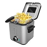 Cecotec Friggitrice Elettrica CleanFry Advance 1500 Inox. 900 W, 1,5 litri, Acciaio inossidabile, Filtro che mantiene l’olio pulito, Vaschetta estraibile