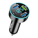 Caricatore Auto USB a 4 Porte, Caricabatterie USB Accendisigari 12V con Voltmetro LED, Carica Veloce QC3.0 e PD, Compatibile con iPhone, Samsung, TabletAuto SUV, Furgone e Veicoli con Tensione 12V-24V