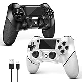 AceGamer 2 Pack Controller Wireless per PS4，Controller di gioco per PS4/Pro/Slim/PC，Gamepad Joystick con Turbo/Tasto Indietro/Doppio sensore di vibrazione/6-Axis Gyro/Pannello Touch (Bianco e nero)