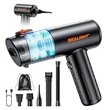 SEALIGHT Aspirabriciole Senza Fili, 32000PA 4 in 1 Aspirapolvere per Auto Portatile, One-Touch Dust Dump con 400000 RPM Motore Brushless, Mini Aspirapolvere per Casa, Ufficio, Auto, Capelli, Argento