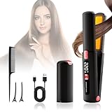 Anluomafuy Piastra per Capelli Senza Fili, 2 in 1 Mini Piastra e Arricciacapelli Portatile, Ricaricabile USB, Riscaldamento Rapido, 6 Temperatura Regolabile, Piastra da Viaggio Capelli