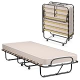 COSTWAY Brandina Pieghevole con Materasso, in Memory Foam, Struttura Resistente e 4 Ruote Girevoli, Lettino Pieghevole per Casa Ufficio, 190x80x33 cm (Beige)