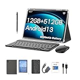 Crelander Tablet Android 13 10,1 pollici, SIM Card 4G LTE, 12 GB + 512 GB, 8000 mAh, doppia fotocamera, Bluetooth/WiFi, bundle con custodia, tastiera, mouse e stilo (nero)