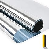 Zindoo Pellicola per Vetri Finestre Pellicola Specchio da Finestra Riflettente Monodirezionale 99% Anti-UV Controllo del Calore, Adatto per Ufficio Casa, Argento 44.5 * 200cm