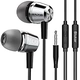 Blukar Auricolari, In-Ear Cuffie Auricolari Stereo in Metallo con Microfono - Alta Definizione, Bassi Potenti, Isolamento del Rumore, Suono Puro per Galaxy/Xiaomi/Sony/Huawei etc(Argento)