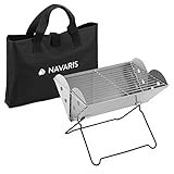 Navaris Barbecue Carbone Piccolo - Griglia Carbonella Portatile - Griglia Barbecue Acciaio Inox - BBQ Smoker Legna - Mini Grill Campeggio con Custodia