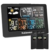 Kalawen Stazione meteo radio con 3 sensori esterni temperatura interna esterna igrometro radio, sveglia umidità RCC DCF