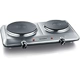 SEVERIN DK 1014 Fornello elettrico a due fuochi, Ø 18 cm x 1500 W + Ø 15 cm x 1000 W, Fondelli in ghisa indeformabili, Controllo in continuo della temperatura con 2 termostati, corpo in acciaio inox