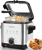 Aigostar Friggitrice Elettrica in Acciaio Inox 1.5L, 1000W con Regolazione Temperatura, Filtro Antiodore, Finestra di Visualizzazione, Cestello Rimovibile e Scala Olio, Design Compatto e Sicuro