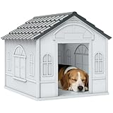 PawHut Casetta per Cani Impermeabile, Taglia Media e Piccola con Tetto Inclinato e Porta di Ingresso, Cuccia per Cani Ventilato, Facile da Montare, 65x75.7x63 cm, Grigio