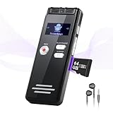 NekSide Registratore vocale con Playback 64 GB – 1536 Kpbs, dispositivo di registrazione audio one-touch con cancellazione del rumore per interviste/classi/riunioni