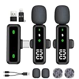 Microfono lavalier wireless con display a LED, microfono Lavalier con clip con riduzione del rumore, per registrazione video, Tiktok, Youtube, Vlog Podcast Content Creator (nero)