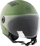 BHR Casco Demi-Jet 834 FLOW - Casco Scooter Estivo Omologato ECE 22.06 con 16 Fori di Aerazione - Visiera Antigraffio e Sgancio Micrometrico, Verde Opaco, L