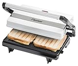 Bestron Piastra Tostapane, Griglia per panini con vassoio di raccolta, macchina per panini con impugnatura cool-touch e rivestimento antiaderente, 700 watt, Colore: Bianco