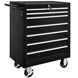 tectake® Carrello Portautensili, Carrello, Porta Attrezzi Officina con Ruote, 7 Cassetti, Carrello Porta Attrezzi, Attrezzatura Officina, Attrezzi da Lavoro - Nero