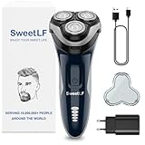 SweetLF Rasoio elettrico da uomo ricaricabile Wet & Dry, tagliabarba ad alta precisione, rasatura con 3D teste rotanti, 100% impermeabile&120 min di autonomia SWS7105,Dark Blue