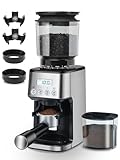 Homtone Macinacaffè Elettrico con 51 Livelli di Macinatura Regolabili, Macine Coniche in Acciaio Inox, Tecnologia Antistatica, per Espresso, Caffè Filtro e French Press, 160W (Argento)