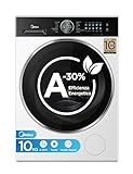 Midea Lavatrice Carica Frontale, 10 kg, Classe A-30%, 1400 Giri, Vapore, Silent Inverter Motor, Lavaggio Potente e Rapido,Pannello Touch, Bianco - MF21EW100B