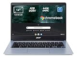 acer Chromebook 314 CB314-1H-C2W1 Notebook, PC Portatile, Processore Intel Celeron N4000, Ram 4GB DDR4, eMMC 64 GB, Display 14' Full HD LED LCD, Scheda Grafica Intel, Chrome OS, Silver, [CB]