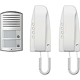 Bticino 363221 Kit Citofono Bifamiliare, 1 Pulsantiera Esterna LINEA 2000 con 2 Campanelli, 2 Posti Interni con Cornetta e Alimentatore, Installazione a Parete, Robusto e Funzionale, Colore Alluminio