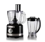 Ariete 1782 Gourmet Pro Moderna, Robot da cucina, Tritatutto 3L, Frullatore 2L, 2 velocità + Pulse, Set di lame + Disco in acciaio inox, Accessorio spremiagrumi, Nero