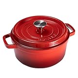 HUAFA La Cocotte Casseruola con Coperchio, Forno Olandese in Ghisa Smaltata, 24 cm,3,8L,Rosso Ciliegia (Rosso Ciliegia, 24cm)
