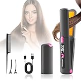 Anluomafuy Piastra per Capelli Senza Fili, 2 in 1 Mini Piastra e Arricciacapelli Portatile, Ricaricabile USB, Riscaldamento Rapido, 6 Temperatura Regolabile, Piastra da Viaggio Capelli