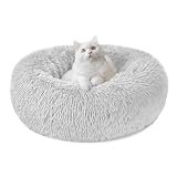 Nepfaivy Cuccia per Gatti e Cani da Interno - Cuscino a Ciambella Peloso per Gatti e Cani, Letto Morbido e Antistress per Piccoli Animali Domestici (M-50cm/19.7in, Grigio Chiaro )